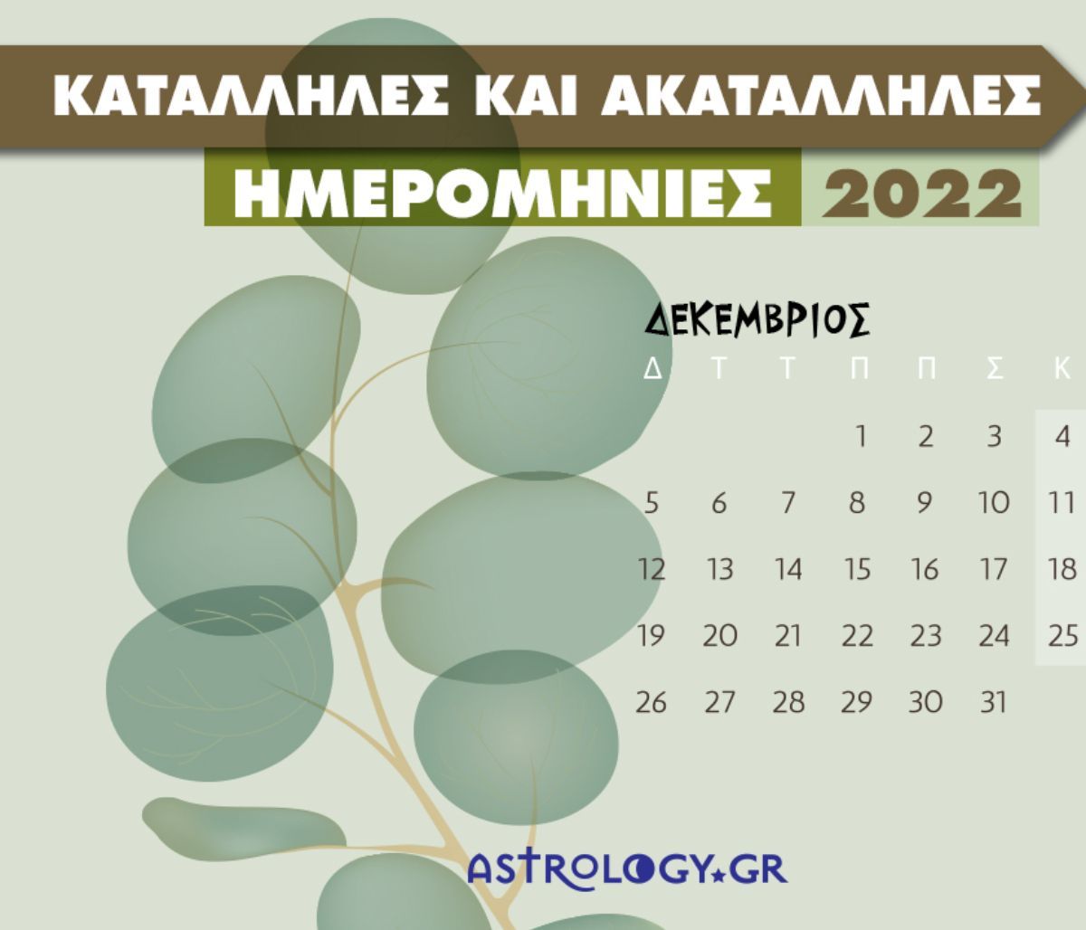 Οι κατάλληλες και οι ακατάλληλες ημερομηνίες του Δεκεμβρίου