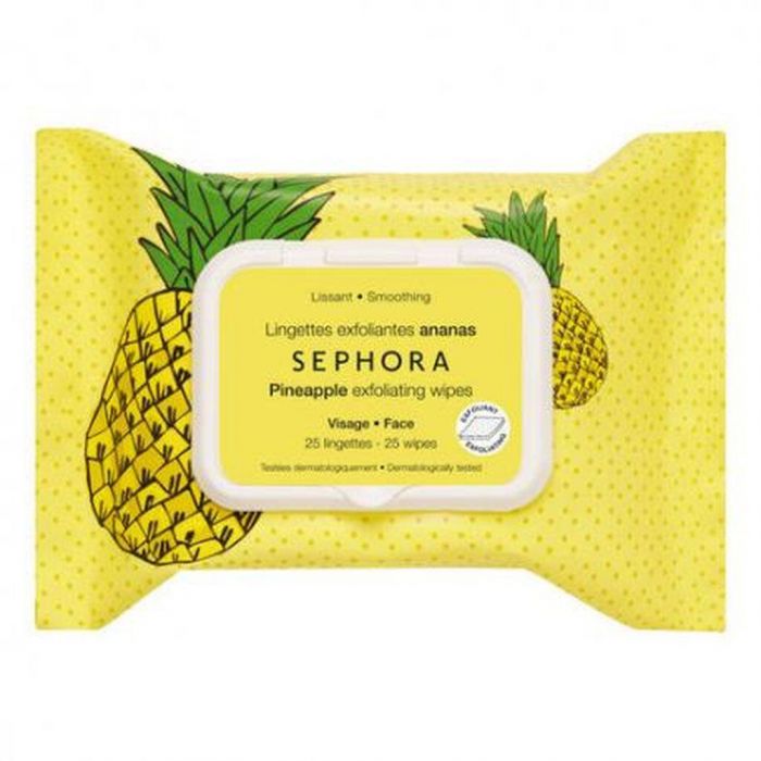 SEPHORA COLLECTION, SEPHORA PINEAPPLE EXFOLIATING WIPES. Μαντηλάκια απολέπισης που μπορείς να έχεις στην τσάντα σου για δέρμα λαμπερό και καθαρό όλο το καλοκαίρι.