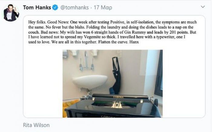 Το νέο μήνυμα του Tom Hanks για τα συμπτώματα που έχει δύο εβδομάδες μετά την καραντίνα