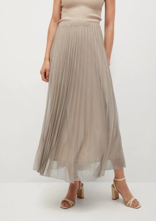 Mπεζ πλισέ φούστα με ιριδισμούς, Mango, https://shop.mango.com