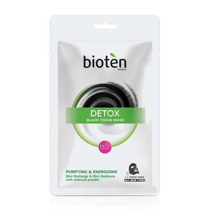 BIOTEN, TISSUE MASK DETOX BLACK: Μάσκα για καθαρισμό, αποτοξίνωση και λάμψη της επιδερμίδας.
