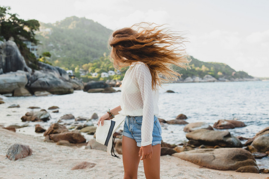 Young,Beautiful,Hipster,Woman,On,Summer,Vacation,In,Asia,,Having